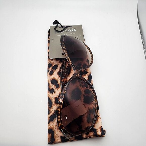 NWT Falls Creek Tortoiseshell Sunglasses & Leopard Print Pouch - Picture 1 of 2